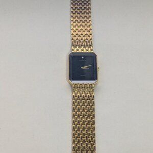Vintage LASALLE Quartz Diamond Accent Black Dial Gold Tone Watch 7N00-5A39